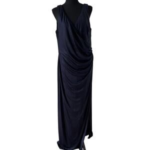 Lauren Ralph Lauren Womens Shiny Metallic Long Evening Dress Navy Blue Size 18